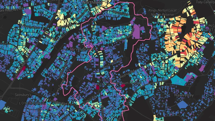 House price heatmap showing property values across Birmingham