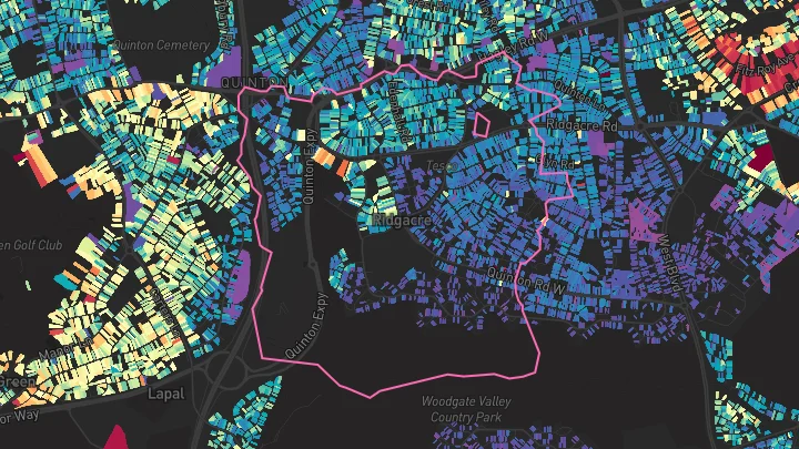 House price heatmap showing property values across Quinton