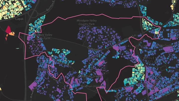 House price heatmap showing property values across Birmingham