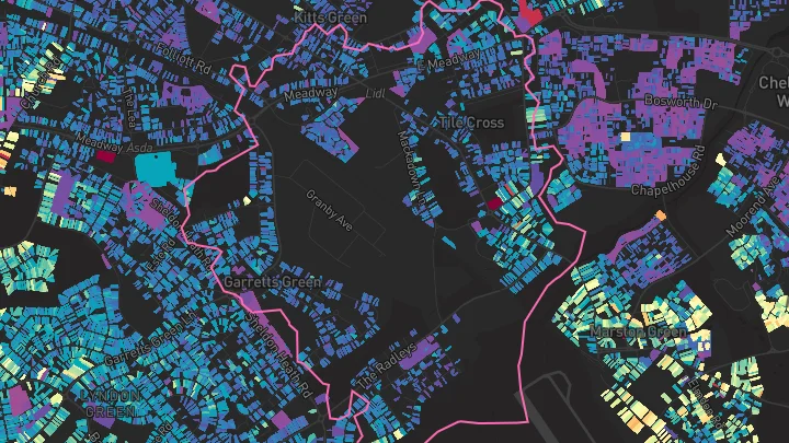 House price heatmap showing property values across Birmingham
