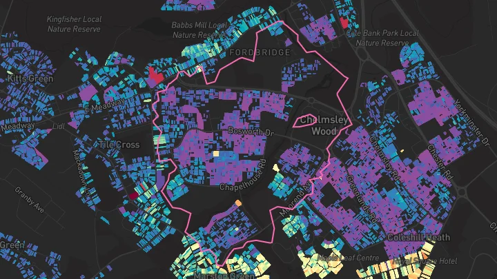 House price heatmap showing property values across Birmingham