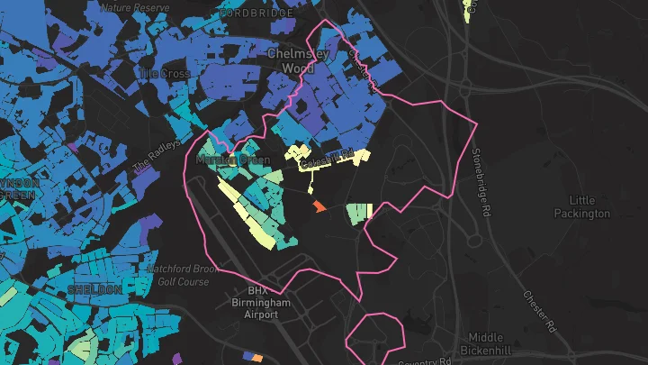 House price heatmap showing property values across Birmingham