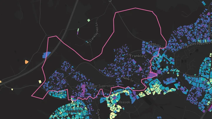 House price heatmap showing property values across Rubery