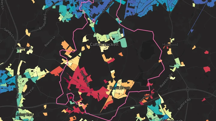House price heatmap showing property values across Rednal