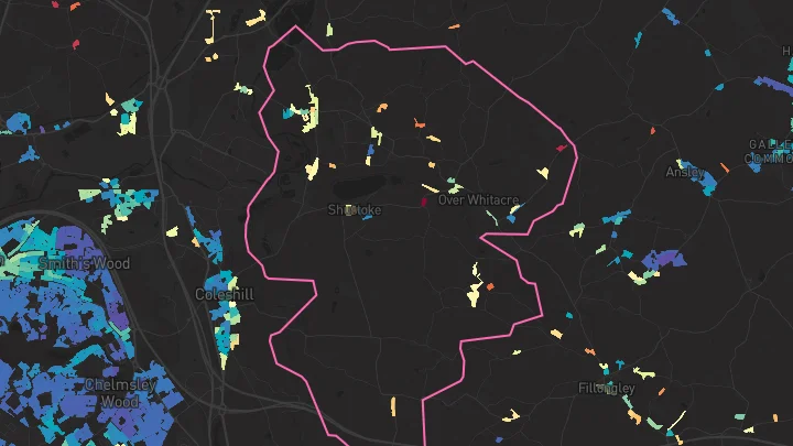 House price heatmap showing property values across Nether Whitacre