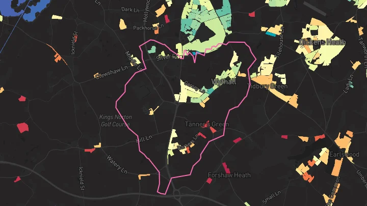 House price heatmap showing property values across Wythall