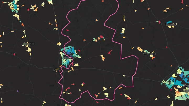 House price heatmap showing property values across Alcester