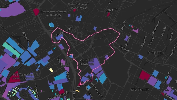 House price heatmap showing property values across Birmingham