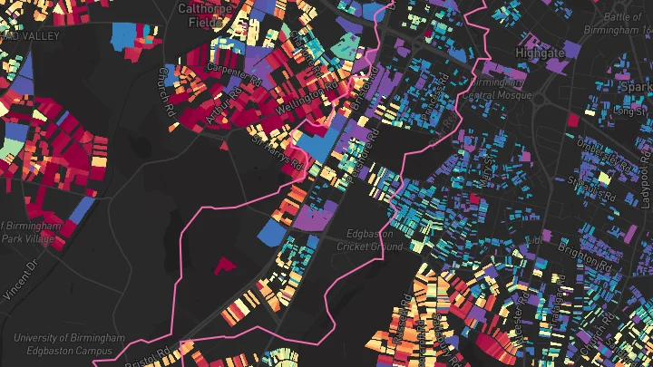 House price heatmap showing property values across Birmingham