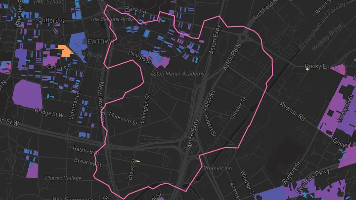 House price heatmap showing property values across Aston