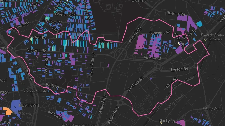 House price heatmap showing property values across Aston