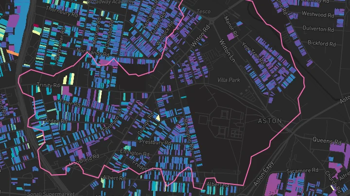 House price heatmap showing property values across Aston