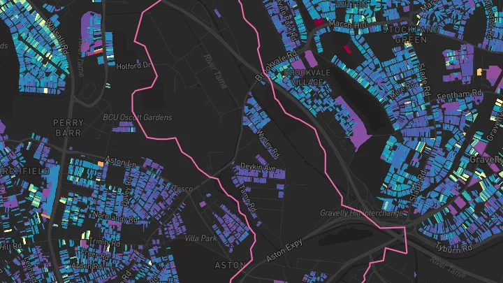 House price heatmap showing property values across Birmingham