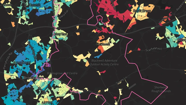 House price heatmap showing property values across Lickey End