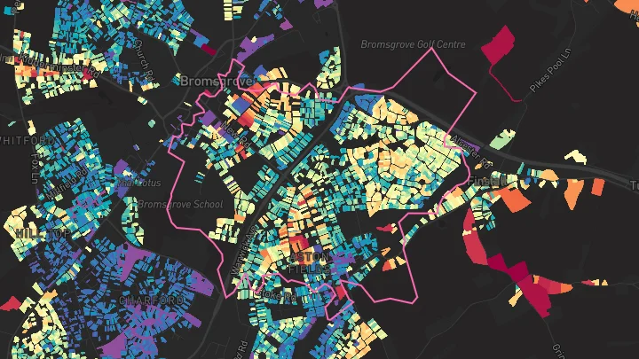 House price heatmap showing property values across Bromsgrove