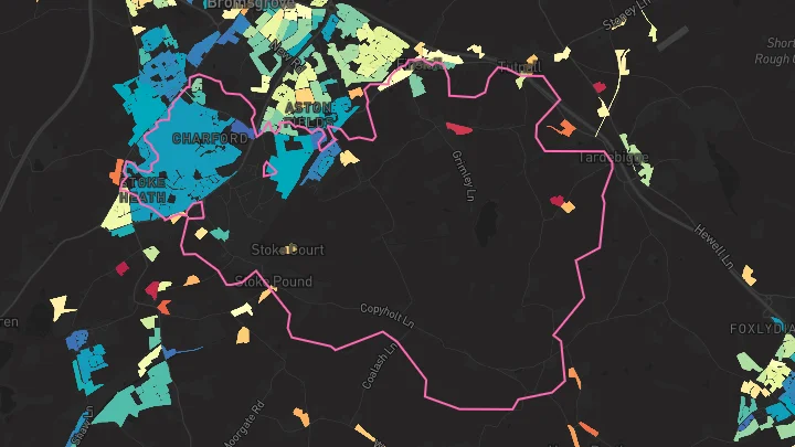 House price heatmap showing property values across Bromsgrove