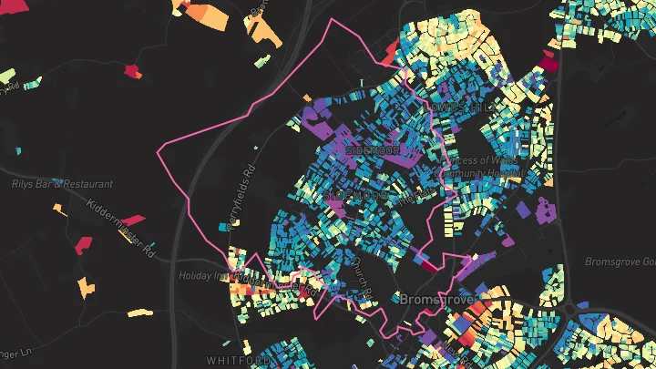 House price heatmap showing property values across Bromsgrove