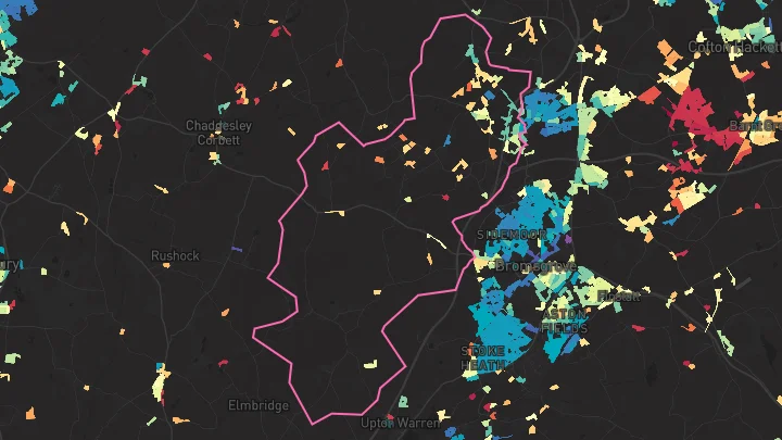House price heatmap showing property values across Catshill