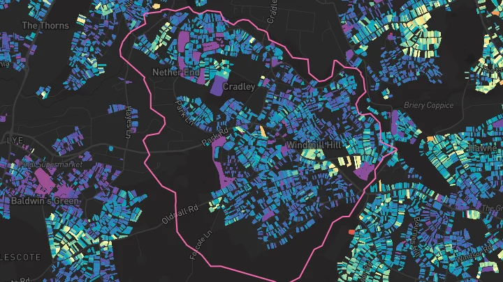 House price heatmap showing property values across Halesowen