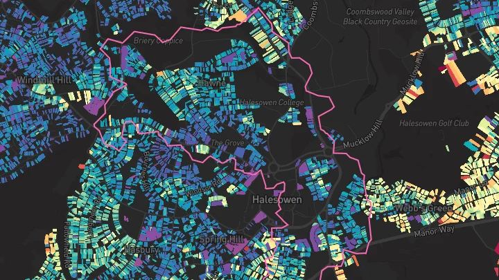 House price heatmap showing property values across Halesowen
