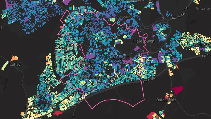 House price heatmap showing property values across Halesowen