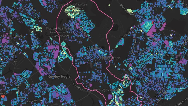House price heatmap showing property values across Rowley Regis