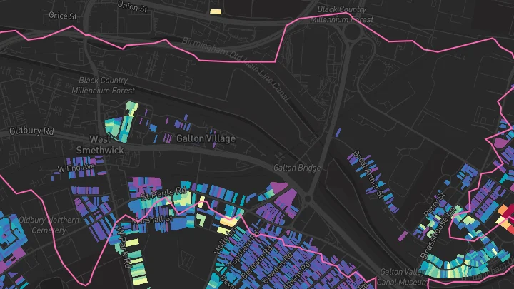House price heatmap showing property values across Smethwick