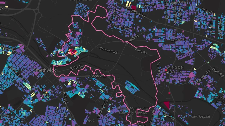 House price heatmap showing property values across Smethwick