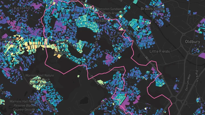 House price heatmap showing property values across Tividale