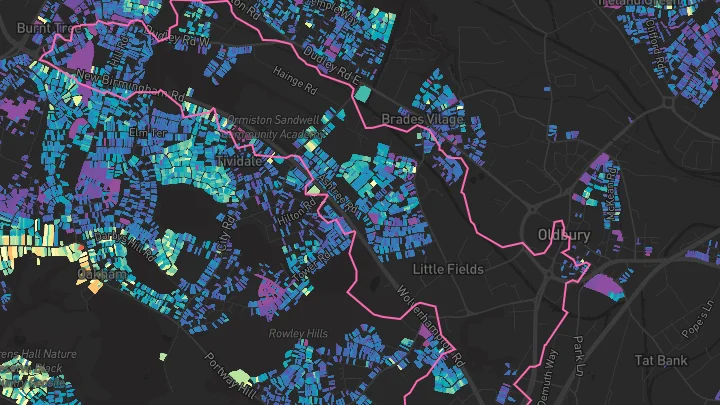 House price heatmap showing property values across Tividale