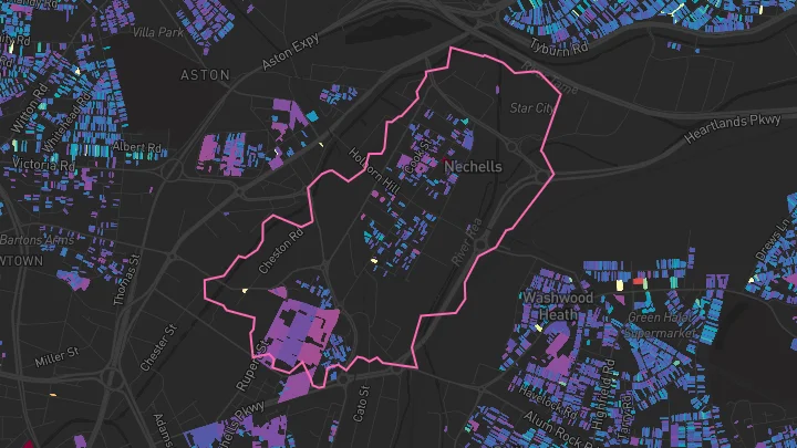 House price heatmap showing property values across Nechells