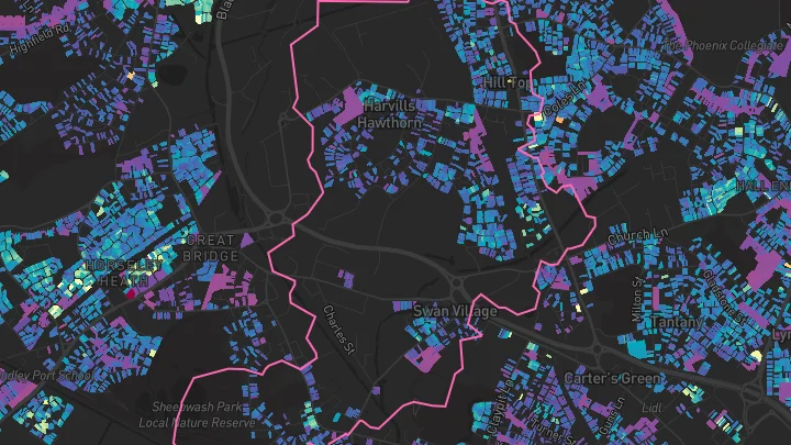 House price heatmap showing property values across West Bromwich