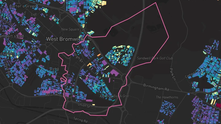 House price heatmap showing property values across West Bromwich