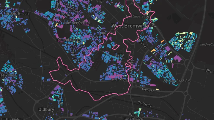 House price heatmap showing property values across West Bromwich
