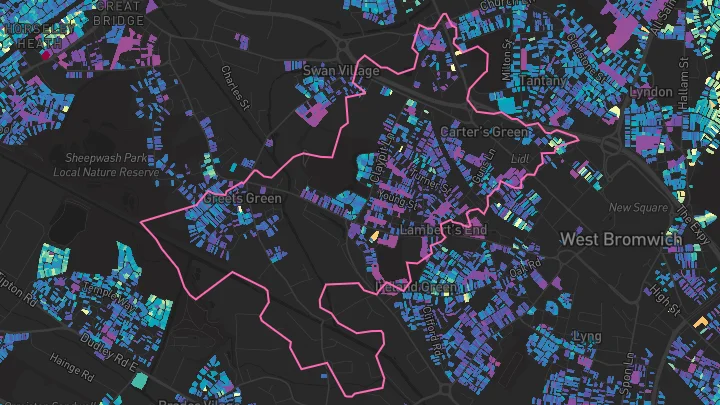 House price heatmap showing property values across West Bromwich