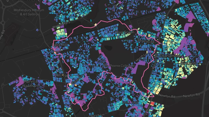 House price heatmap showing property values across West Bromwich