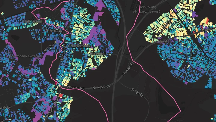 House price heatmap showing property values across West Bromwich