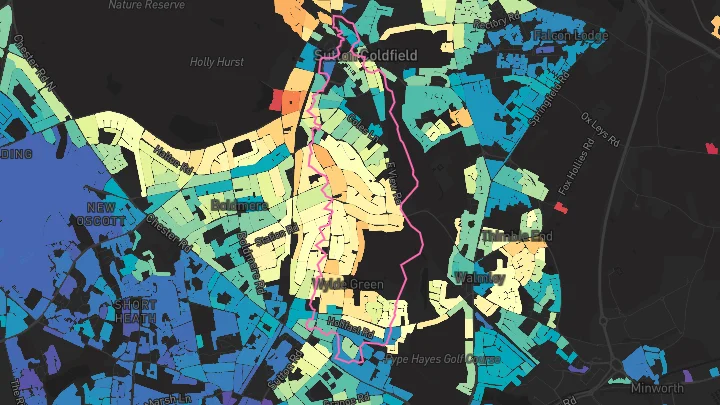House price heatmap showing property values across Sutton Coldfield