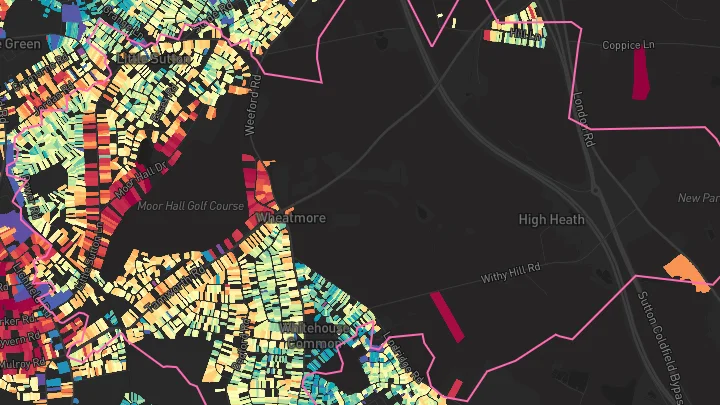 House price heatmap showing property values across Sutton Coldfield