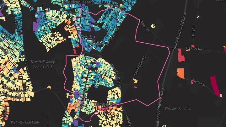 House price heatmap showing property values across Sutton Coldfield
