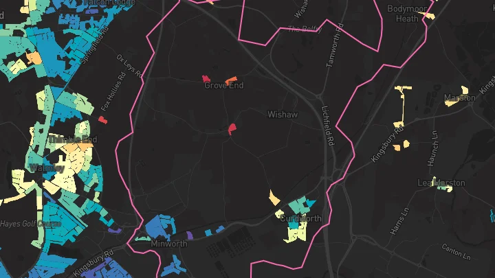 House price heatmap showing property values across Minworth