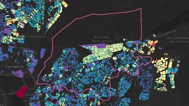 House price heatmap showing property values across Amington