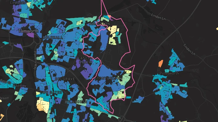 House price heatmap showing property values across Wilnecote