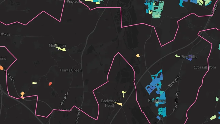 House price heatmap showing property values across Kingsbury
