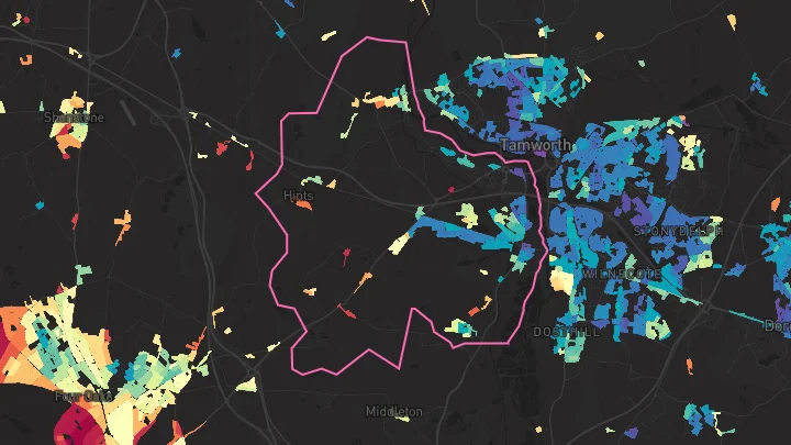 House price heatmap showing property values across Fazeley