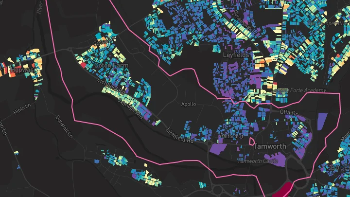 House price heatmap showing property values across Tamworth