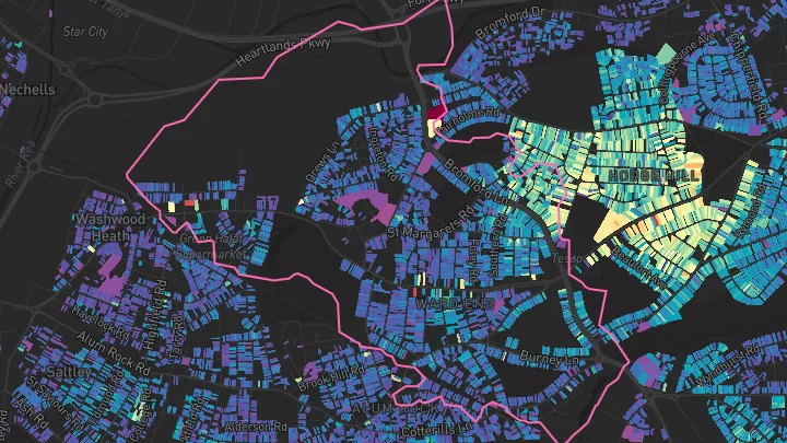 House price heatmap showing property values across Birmingham
