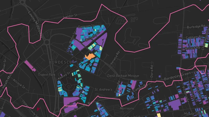 House price heatmap showing property values across Birmingham