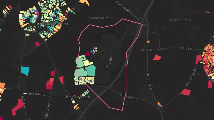 House price heatmap showing property values across Blythe Valley Park
