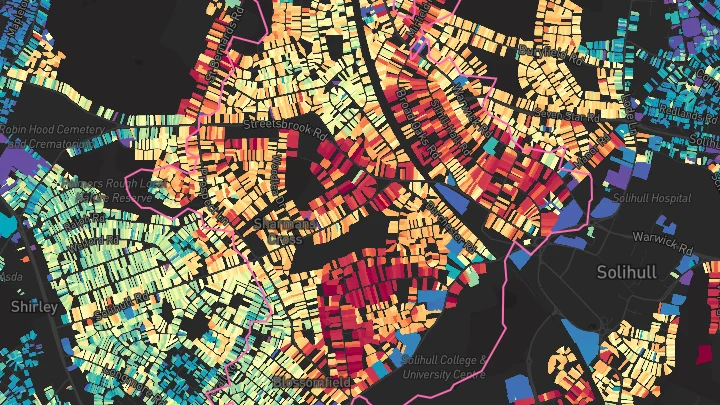 House price heatmap showing property values across Solihull